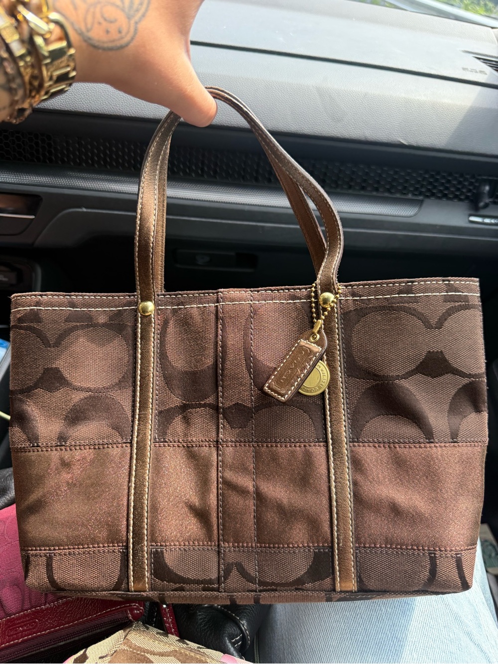 Coach Brown Signature Canvas small Tote y2k